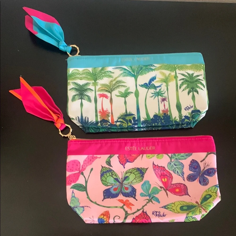Estee Lauder Colorful Satin Cosmetic Bags Ruben Toledo Design Keepsake Butterfly